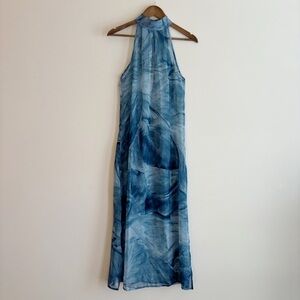 La Perla Sheer Blue Halter Maxi Dress Swim Cover Up Sz 42 US 8